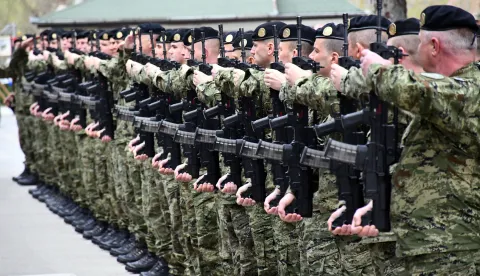 20.03.2026., Pozega - Svecana prisega rocnika na temeljnom vojnom osposobljavanju u vojarni 123 brigade Hrvatske vojske u Pozegi.. Photo: Ivica Galovic/PIXSELL