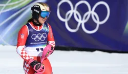 Cortina d'Ampezzo, 18.02.2026 - Hrvatska skija&scaron;ica Zrinka Ljutić tijekom druge utrke slaloma na Zimskim olimpijskim igrama Milano-Cortina 2026. foto HINA/ Damir SENČAR/ ds