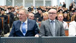 26.05.2026., Policijska akademija "Prvi hrvatski redarstvenik, Zagreb &ndash; Sudjelovanje potpredsjednika Vlade i ministra dr. sc. Davora Bozinovica na svecanoj promociji magistara kriminalistike. Davor Bozinovic i Tomislav Bilandzic. Photo: Luka Antunac/PIXSELL