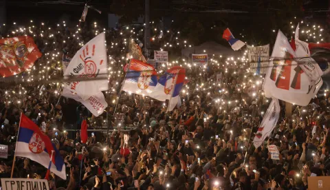 22.10.2026. Srbija, Beograd - Tisuće građana okupile su se na beogradskom Trgu Slavija i okolnim ulicama na zavr&scaron;nom predizbornom skupu Studentske liste, koja na nedjeljnim parlamentarnim izborima poku&scaron;ava prekinuti 14-godi&scaron;nju dominaciju Aleksandra Vučića i njegove Srpske napredne stranke. Photo: STRINGER/PIXSELL