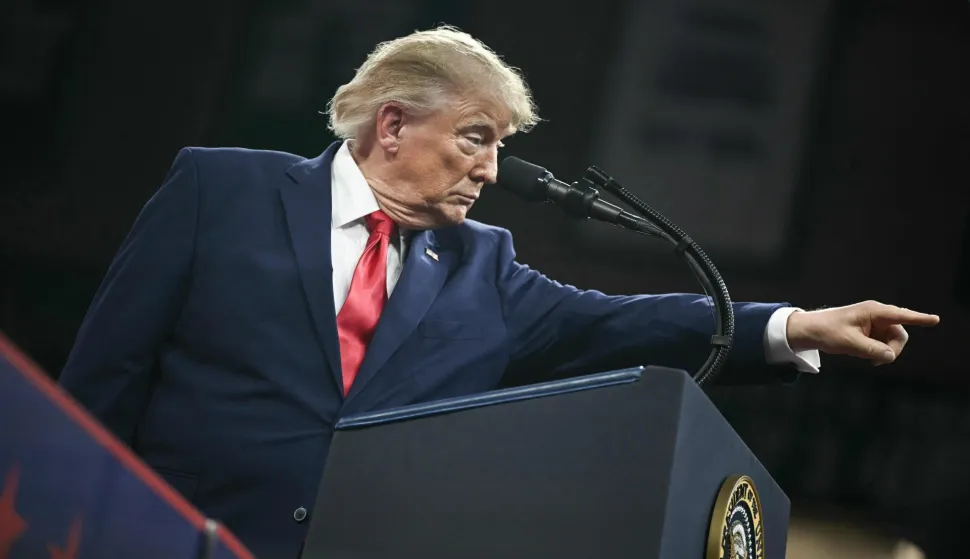US President Donald Trump speaks during a campaign rally at the Alico Arena, Florida Gulf Coast University in Fort Myers, Florida on October 23, 2026. (Photo by Brendan SMIALOWSKI/AFP)