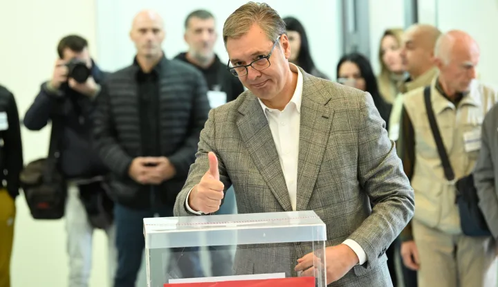 25, October, 2026, Belgrade - The leader of the "United Serbia" list, Aleksandar Vucic, voted at polling station 140, in the building of the "Tesla - Science for Life" Kindergarten. Aleksandar Vucic. Photo: R.Z./ATAImages25, oktobar 2026, Beograd - Nosilac liste "Ujedinjena Srbija" Aleksandar Vucic glasao je na birackom mestu 140, u zgradi Decijeg vrtica "Tesla - nauka za zivot". Photo: R.Z./ATAImages Photo: R.Z./ATAImages/PIXSELL
