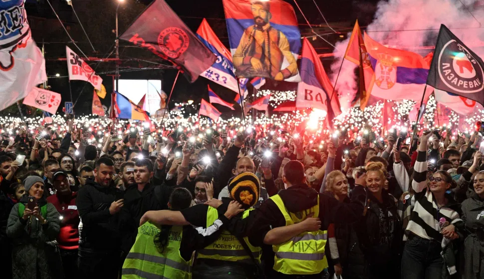 Supporters of Serbia's student-led movement attend the final campaign rally of the student-backed election list in central Belgrade on October 22, 2026, ahead of the country's snap parliamentary elections on October 25. The vote follows nearly two years of student-led protests sparked by the November 2024 collapse of a railway station canopy in Novi Sad that killed 16 people, with demands for early elections becoming a central goal of the movement. The student-backed list is challenging the ruling Serbian Progressive Party (SNS), led in the campaign by former president Aleksandar Vucic, who resigned in September to run for prime minister. (Photo by Andrej ISAKOVIC/AFP)