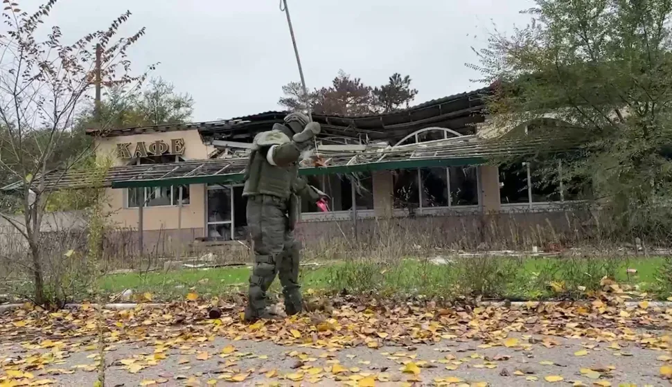 This video grab taken from a handout footage released by the Russian Defence Ministry on October 29, 2026, shows what is presented by the military institution as Russian sappers conducting demining operation in the vicinity of the city of Oleshky in the Kherson region, Russian-controlled Ukraine. (Photo by Handout/Russian Defence Ministry/AFP)/RESTRICTED TO EDITORIAL USE - MANDATORY CREDIT "AFP PHOTO/Russian Defence Ministry" - HANDOUT - NO MARKETING NO ADVERTISING CAMPAIGNS - DISTRIBUTED AS A SERVICE TO CLIENTS